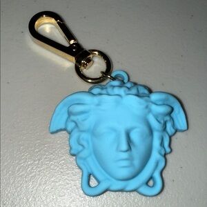 VERSACE NEW baby Blue La Medusa Keychain with Gold Clip KEYCHAIN